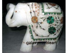 Handcrafted marble inlay white elephant ht 5" e-507